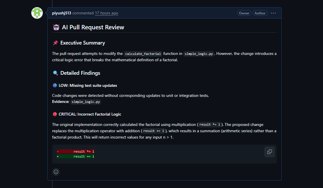 PRSentinel – AI Code Reviewer